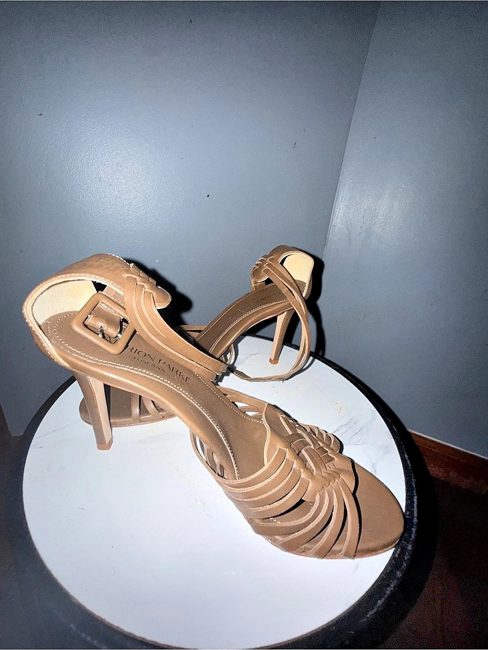 NWOT! Marion Parke Lewis Ash Lux Calf Sandal Heels in Brown